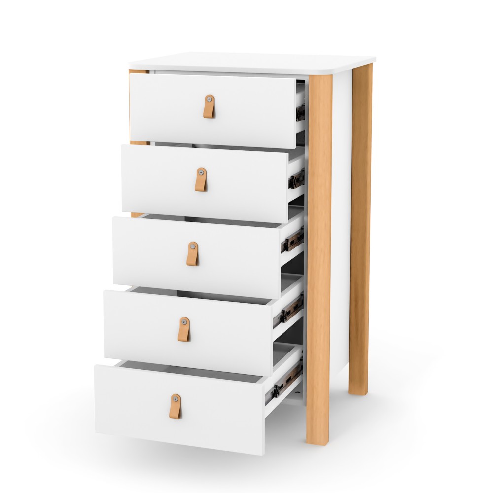 Dětská komoda Zukko Gekko Kids, 60x50x104cm, Bílá / Přírodní Buk